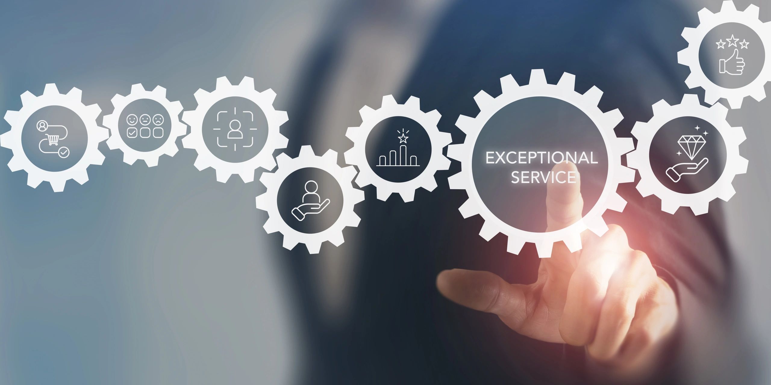 Exceptional service concept. Touching screen, planning and managing